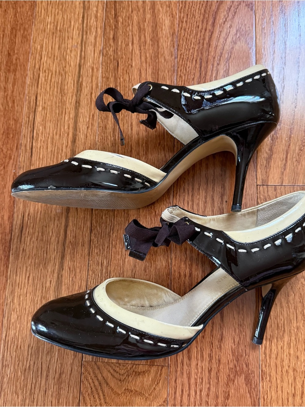 Dark Brown and Cream Vintage Mary Jane Heels by Anne Klein